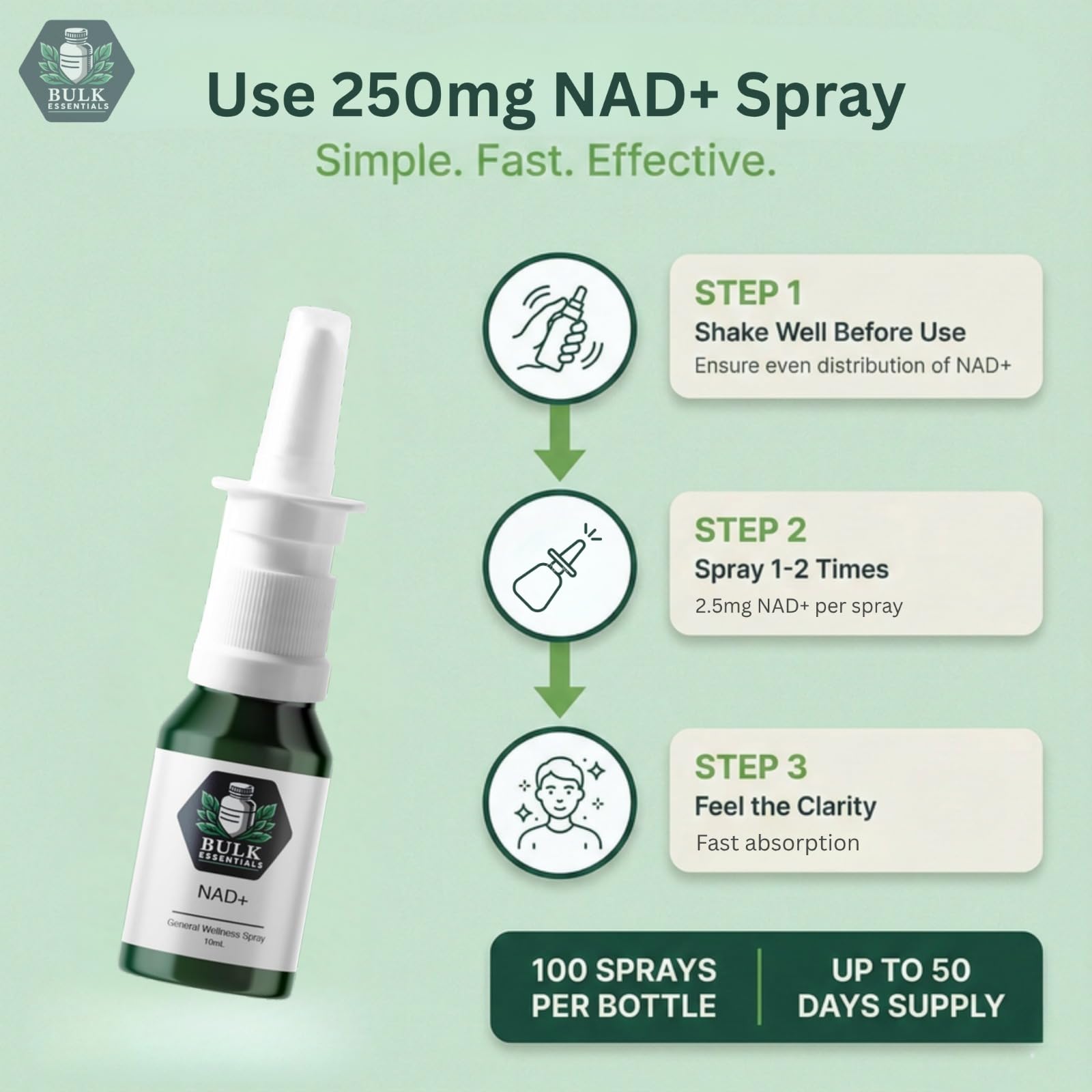 NAD+ Spray, Nicotinamide Adenine Dinucleotide, 100 Sprays, 2.5mg Per Spray — Amazon image 6