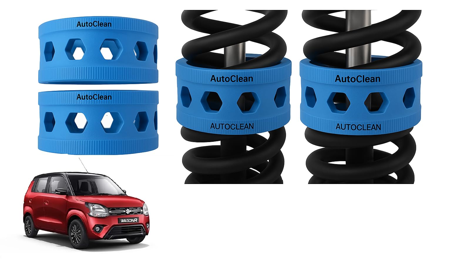 Autoclean Rear Coil Spring Rubber Buffer Kit for Wagon R [2000-2010] | Size B+ | Increases Car Height, Shock Absorber & Suspension Stabilizer Cushioner