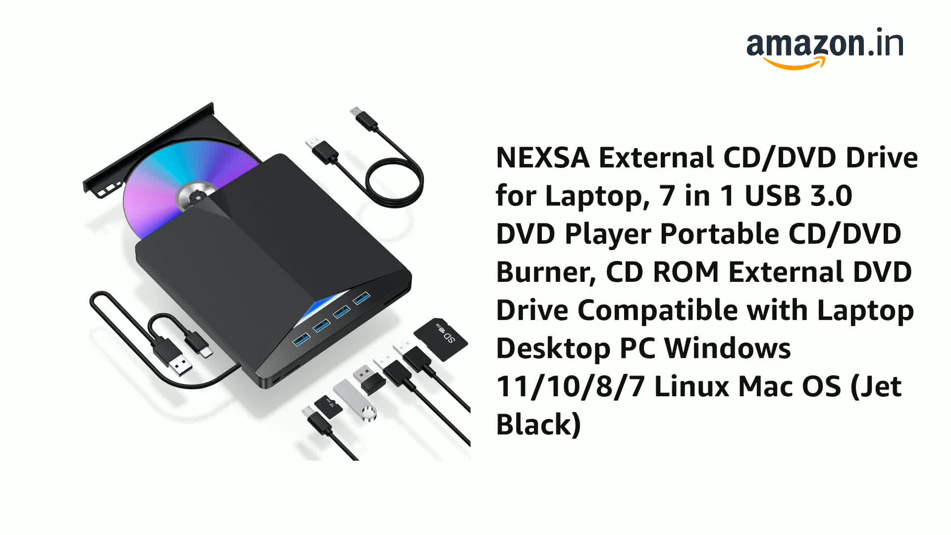 OG X NEXSA 7-in-1 External CD/DVD Drive for Laptop - USB 3.0