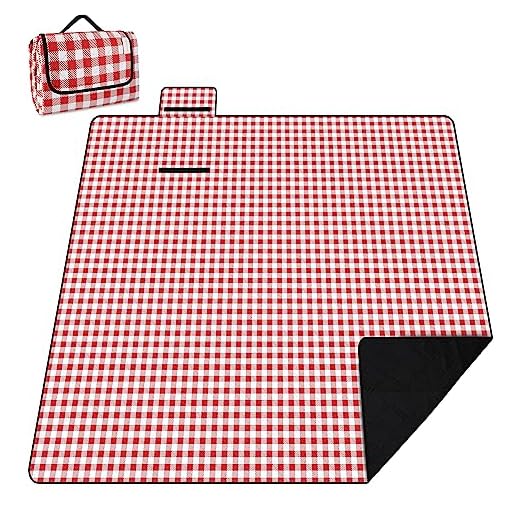 ZOMAKE Manta Picnic Impermeable 200 x 200 - Manta de Picnic Lavable,Manta Camping Aislante,Grande Picnic Blanket para Picnic,Camping,Playa,Jardín,Viaje(Roja/Blanca Grid)