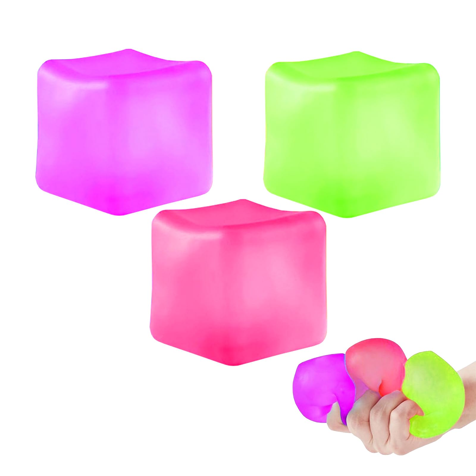 3 Pcs Fidget Toys Squishy Stress Cube,Nice Ice Cube,Square Sensory Squeeze Toys,ress Ice Balls Fidget Squishy Sensory toys for Adults Stress Relief Anxiety Relief Classroom Birthday Party Gifts (3)