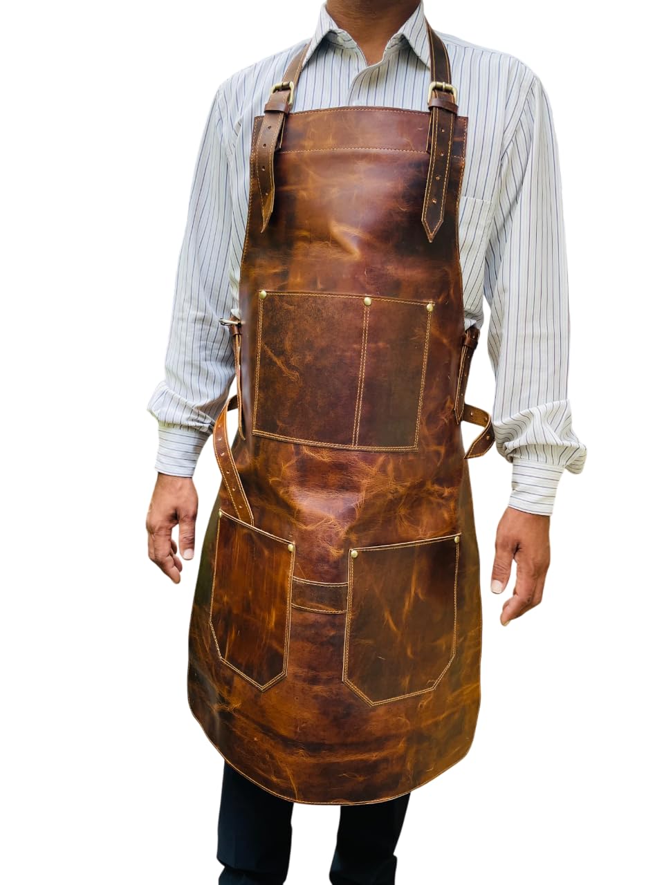 american blue Delantal de piel auténtica con aspecto usado para hombres y mujeres para asar a la parrilla, para hombres y mujeres, personalizado como regalo para los entusiastas de la parrilla premium