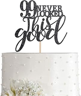 99 Black Glitter Happy 99th Birthday Cake Topper, Cheers to 99 Years Party Cake Topper Decorations, Supplies