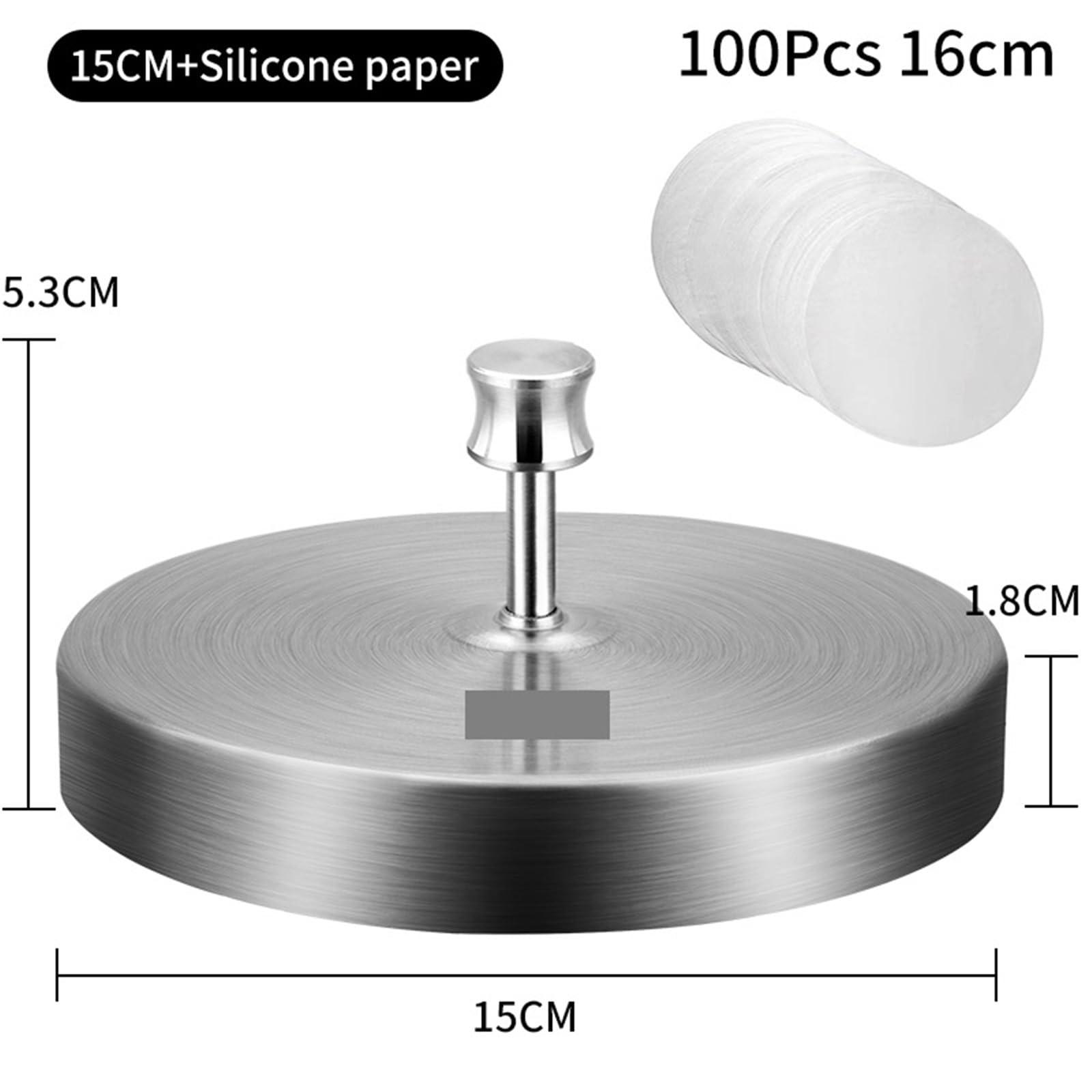 aplastador de Hamburguesas Prensa for Hamburguesas, Molde de Acero Inoxidable 304 Antiadherente con 100 Papeles Silicona Grosor Ajustable, Utensilios Cocina for Carne Res(15CM-paper100pcs)