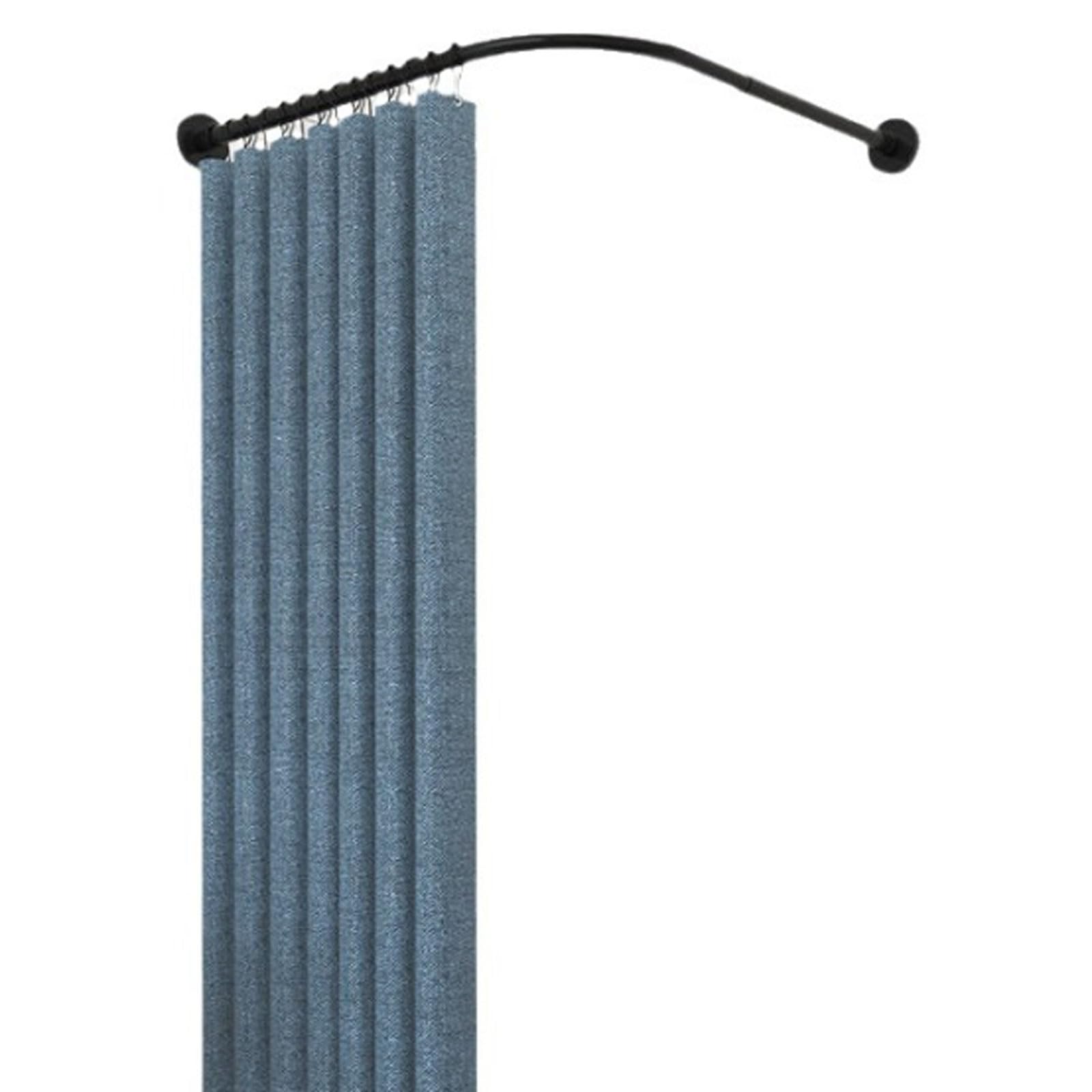 Serenitison L Shaped Curtain Rail,Bathtub Rod,Shower Curtain Rod L Shape No Drill Telescopic Tension Curtain Rail,Extendable Shower Curtain Rods No Drill,for Bathroom Clothing Store(Black)