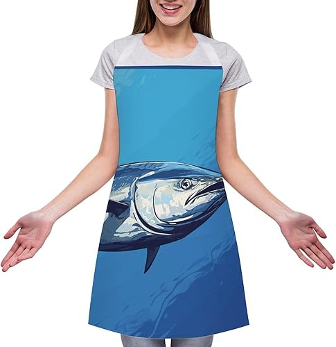 Miniatura 3 de Personalized Colorful Tuna Adult Apron, Kitchen Cooking Aprons for Woman Man, Adjustable Bib Apron with Pocket for Baking, BBQ Crafting Outdoors,