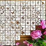 Prasacco 64 Stück Schablonen zum Malen Set, 7,5 x 7,5 cm Kunststoff Blumenschablonen Wiederverwendbar Handwerk Schablonen für DIY Scrapbooking, Basteln, Textilgestaltung, Airbrush-Malerei (Weiß)