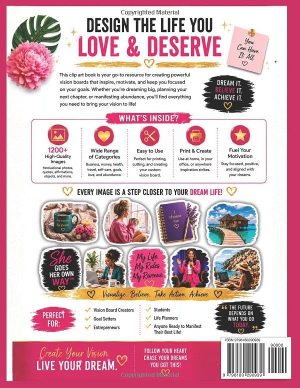 Vision Board Clip Art Book: 1200+ Motivational Pictures, Quotes & Affirmations to Create Your Dream Life - For Women Who Refuse To Build Life By Someone Else's Rules image 3