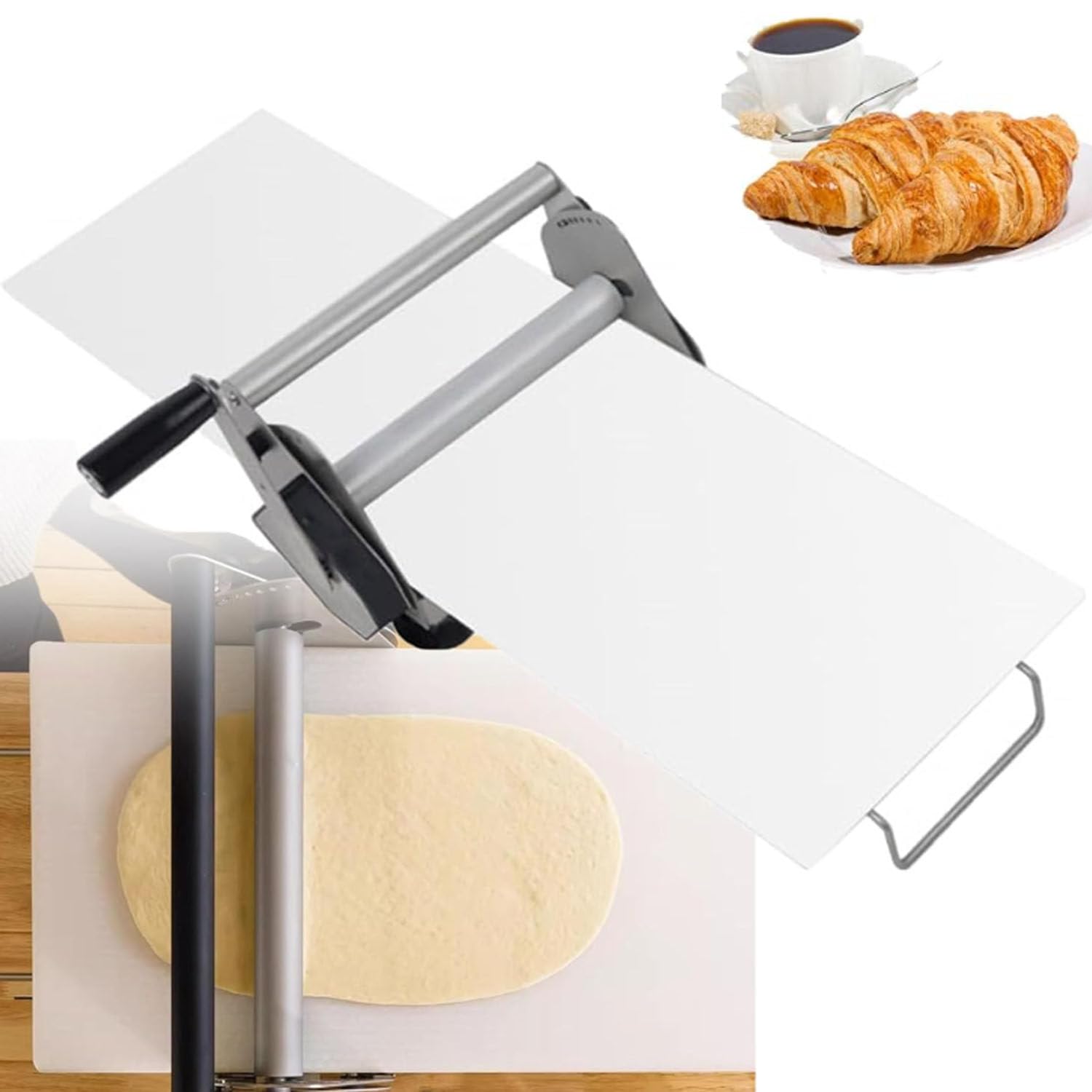 Sfogliatrice Manuale Pieghevole per Pasta, Macchina per Pizza in Acciaio Inox, Spessore Regolabile per panetteria, Pizza, Croissant - Uso Commerciale e Domestico, Modello 400