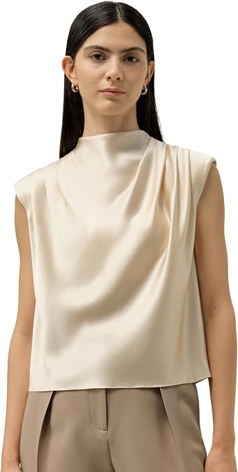 LilySilk Women Silk Blouse Ladies High Neck Top Pleated Design