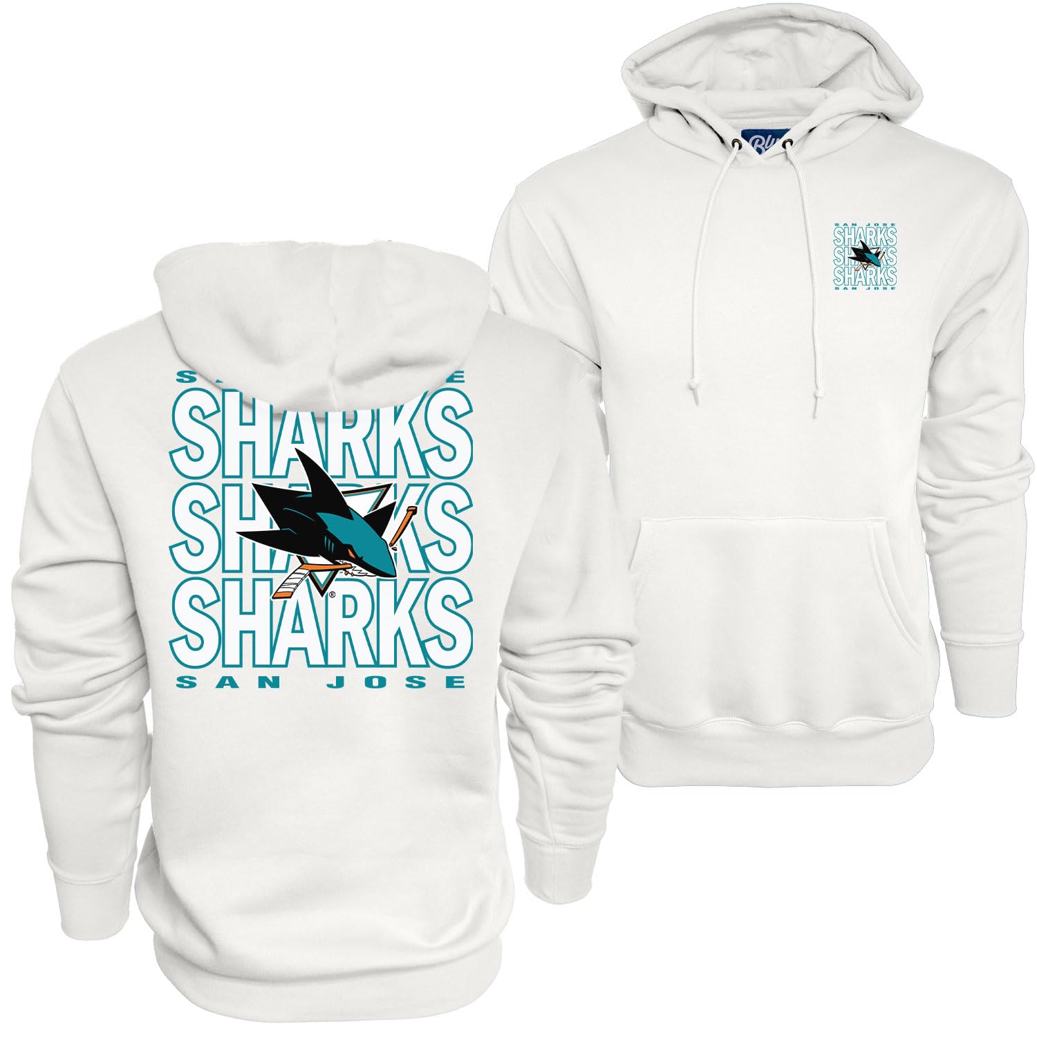 Blue 84 NHL Officially Licensed Hooded Sweatshirt Front/Back Curl White