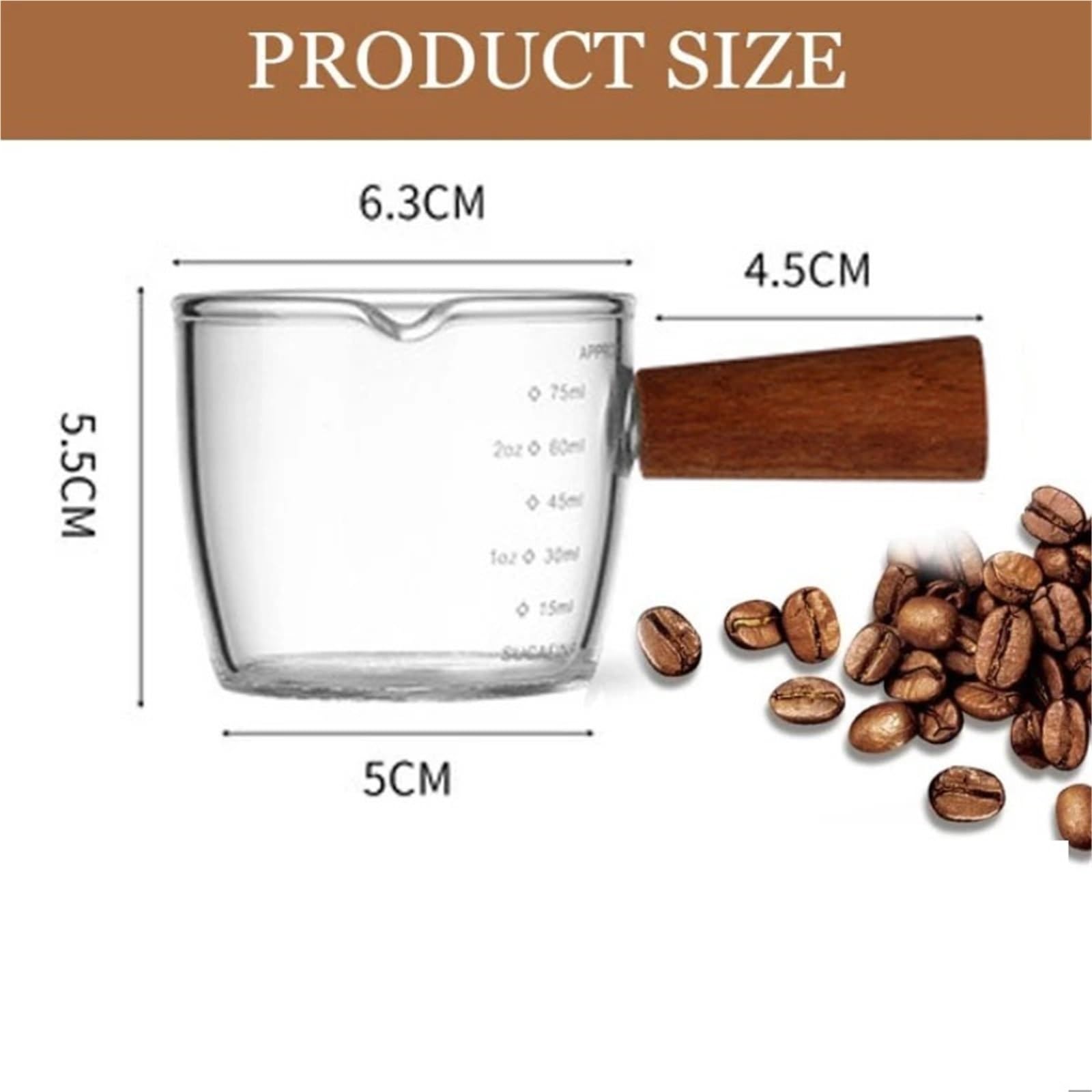 Tazza da caffè 3 pezzi 75 ml con tazza di dosaggio in vetro graduato Tazze manico in legno for barista caffettiera al latte Per Casa Cucina