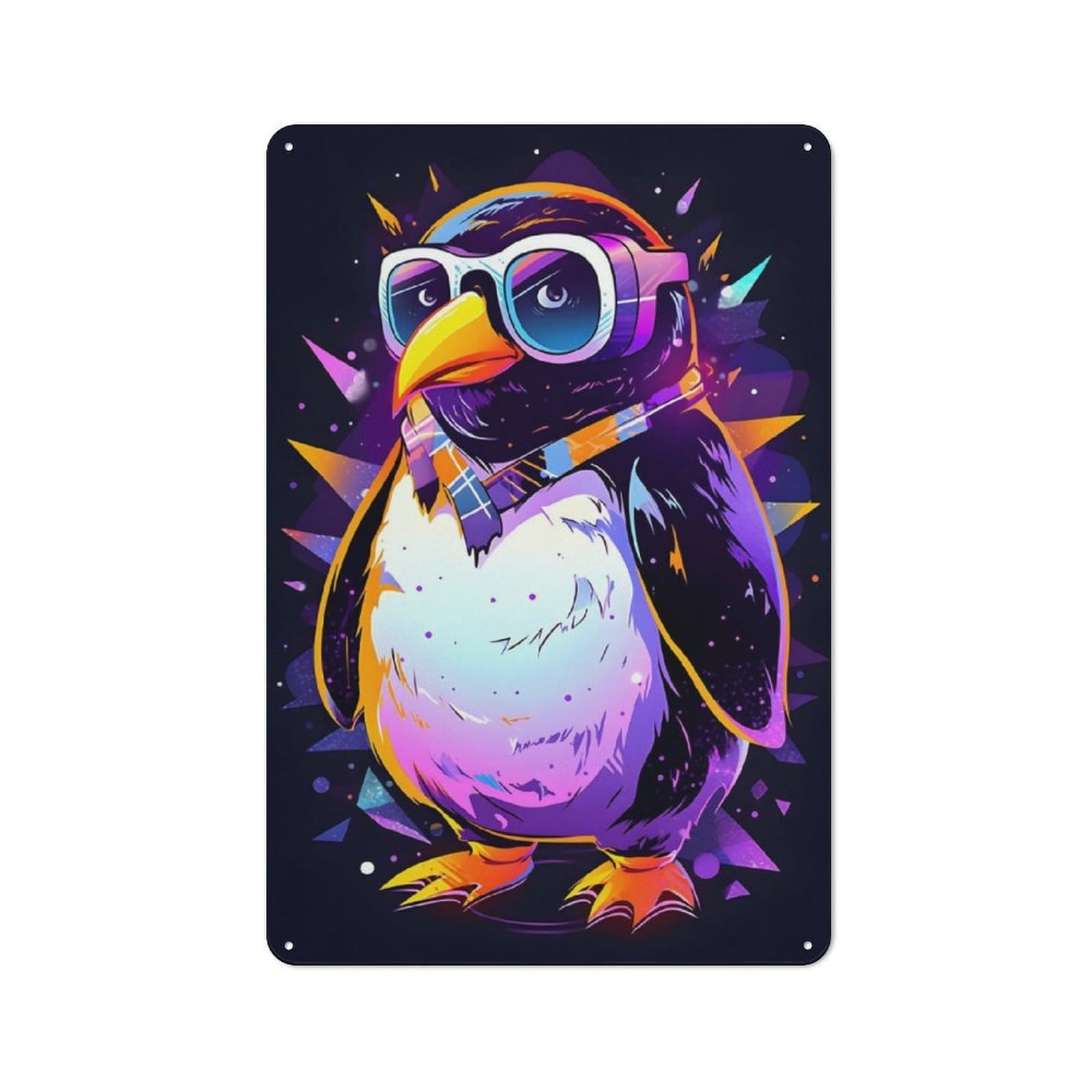 Junmoney Cool Penguin In Sunglasses Vintage Tin Sign 30X20cm With For Home Bar Wall, Suited To Home Bar Decor Fans, For Retro Home Interiors