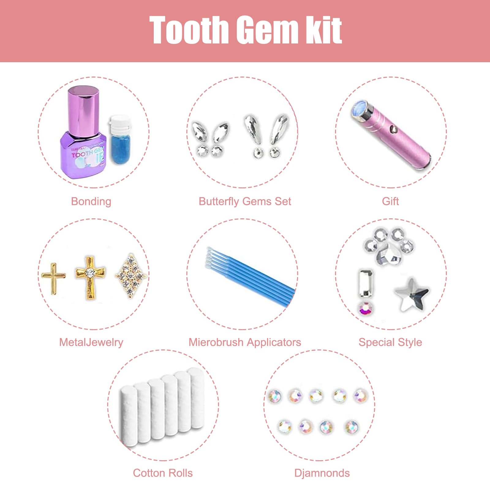 30 Stück Tooth Gem Kit Zahnstein Schmuck DIY Set - Edelstein Zahnschmuck Für Reflektierende Zahnverzierungs Dekoration