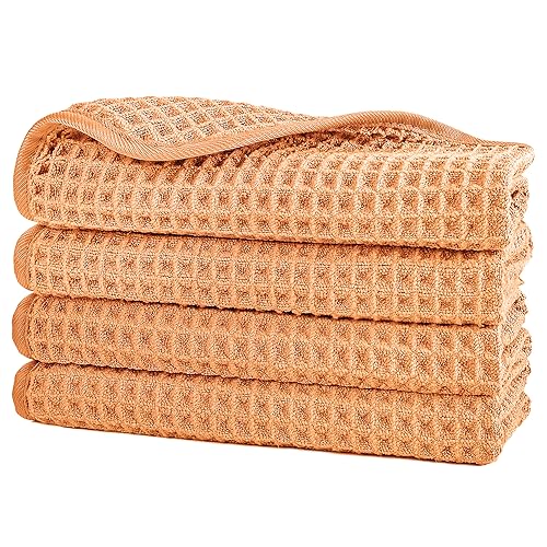 Image of POLYTE 430 GSM Microfiber Lint Free Washcloth Face Towel, 13 x 13 in, 4 Pack (Waffle Weave)