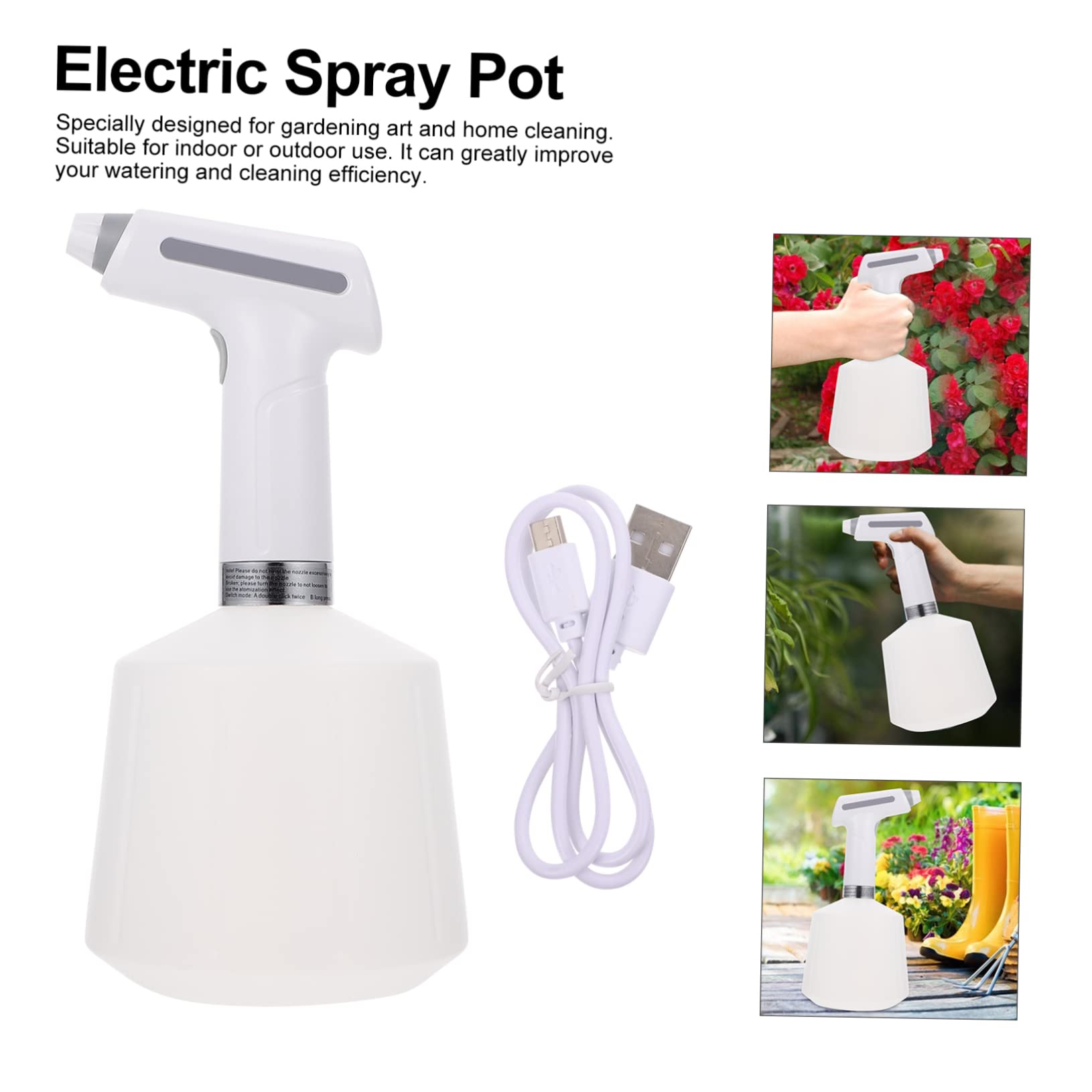 Toyvian Pulverizador Eléctrico Multifuncional de 1.5l Batería de 2000mah, Botella Rociadora Práctica de Plástico Blanco para Jardinería y Limpieza del Hogar