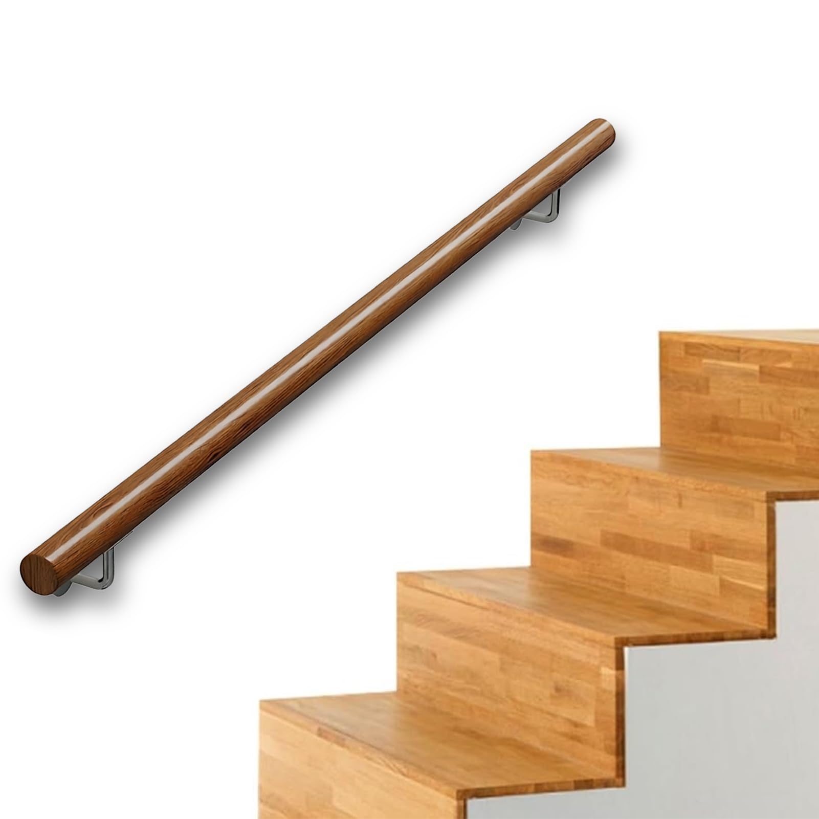 DMCHENGMA Stairs Grab Wall Handrail Staircase Steps Indoor Exterior Outdoor Deck Railing Wooden Round Safety Handle(14ft/420cm)
