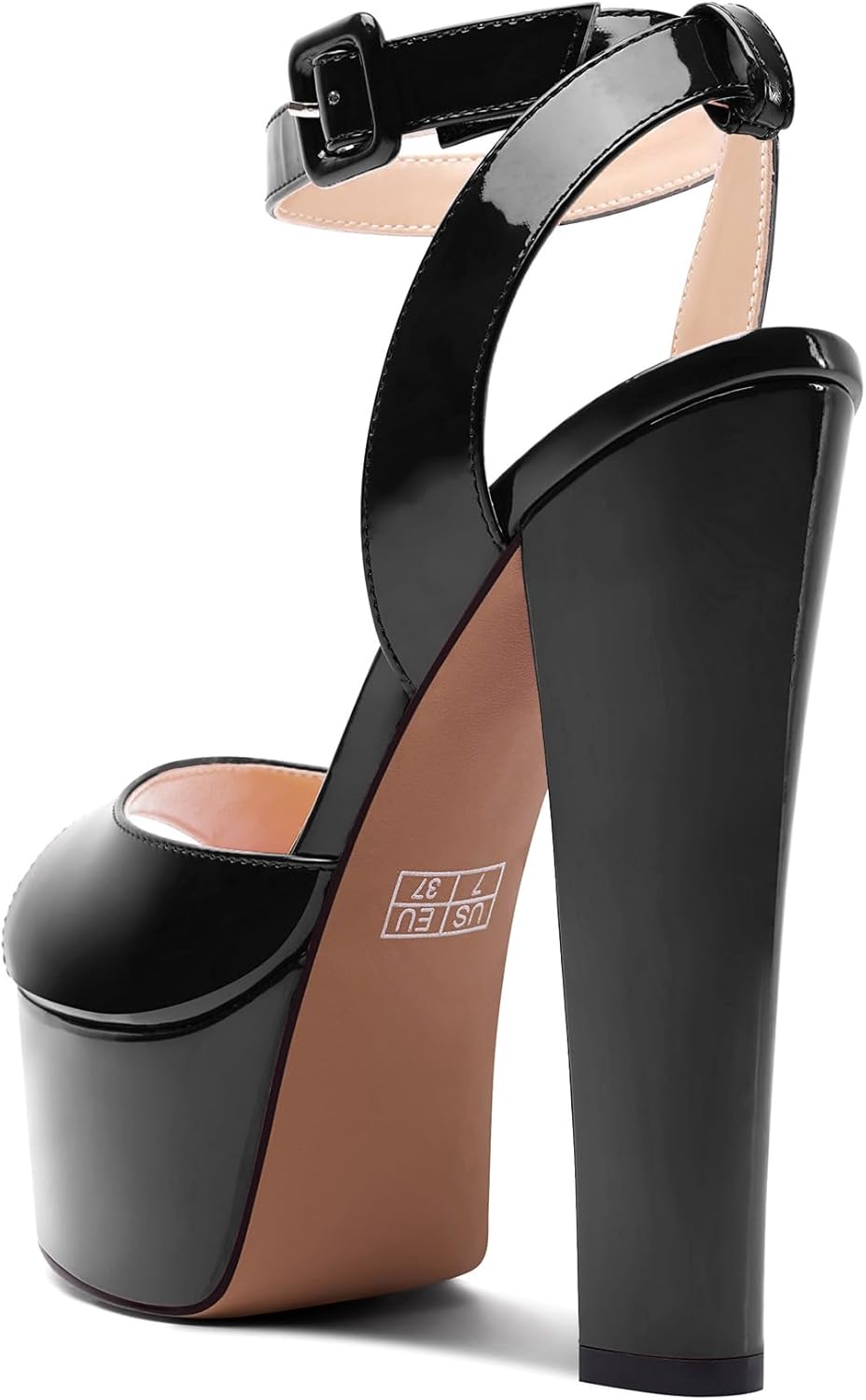 NobleOnly Womens High Block Platform Heel Peep Toe Ankle Strap Sandals Buckle Prom Dress Shoes 5.9 Inches Heels - Image 4