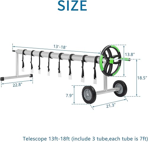 Miniatura 2 de Cubiertas solares de aluminio de 18 pies para piscinas enterradas, carrete portátil, resistente y eficiente, rueda sólida y 3 tubos de aluminio para