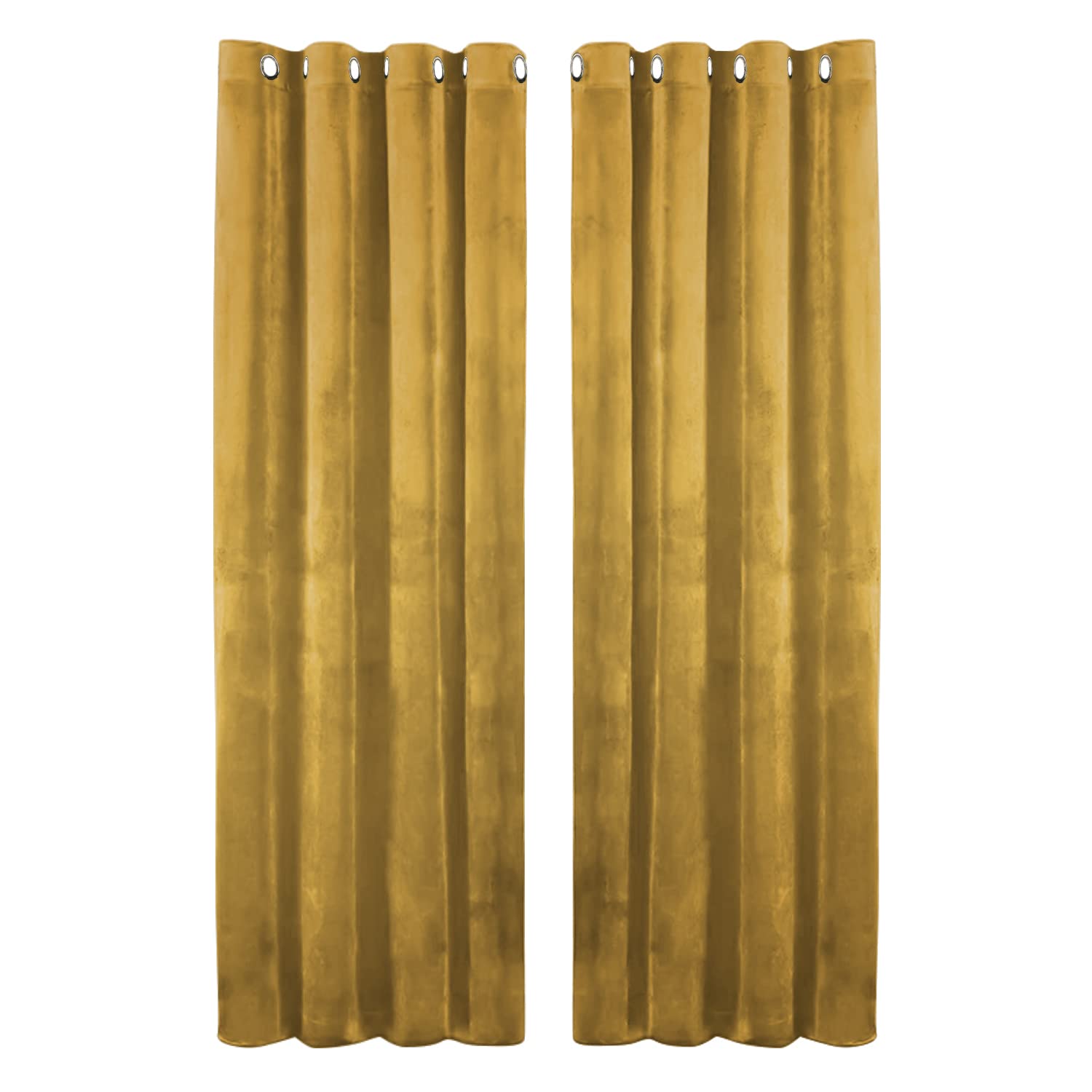 Hafaa Ochre Blackout Curtains for Bedroom – 46” wide x 54” drop Readymade Crushed Velvet Curtains for Living Room – Eyelet Room Darkening Curtains with 2 Tie Backs (116cm x 137cm) — image 1
