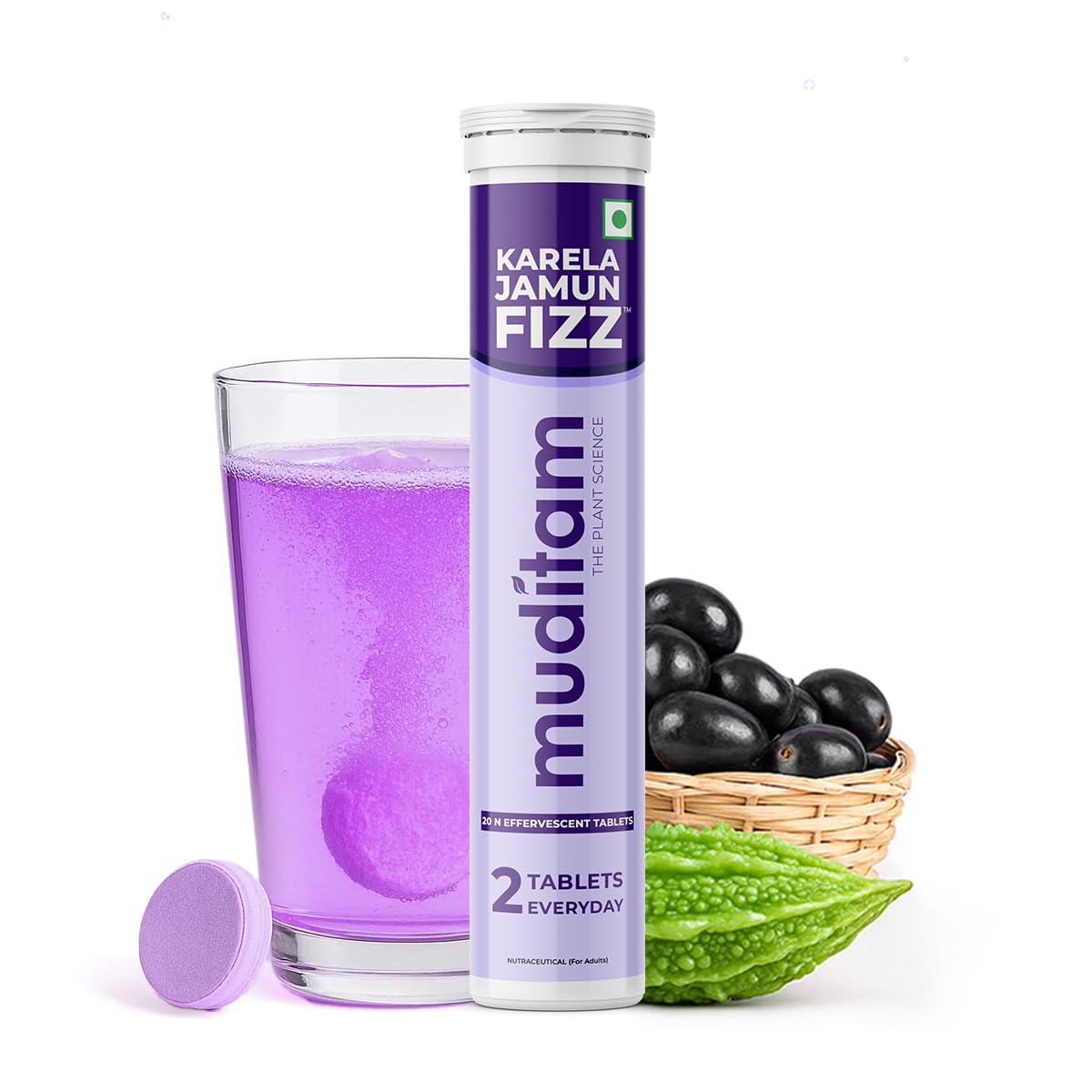 Muditam Karela Jamun Fizz | World's First Karela Jamun Effervescent Tablets | SUGAR FREE | Low Glycemic Index | Diabetic Care Effervescent Tablets (Pack of 1)-image-3