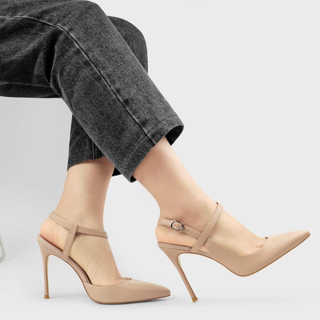 COLETER Women's Slingback Pumps 4IN Buckle Ankle Strap Sandals Closed Pointed Toe Office Work Wedding Shoes - Image 3