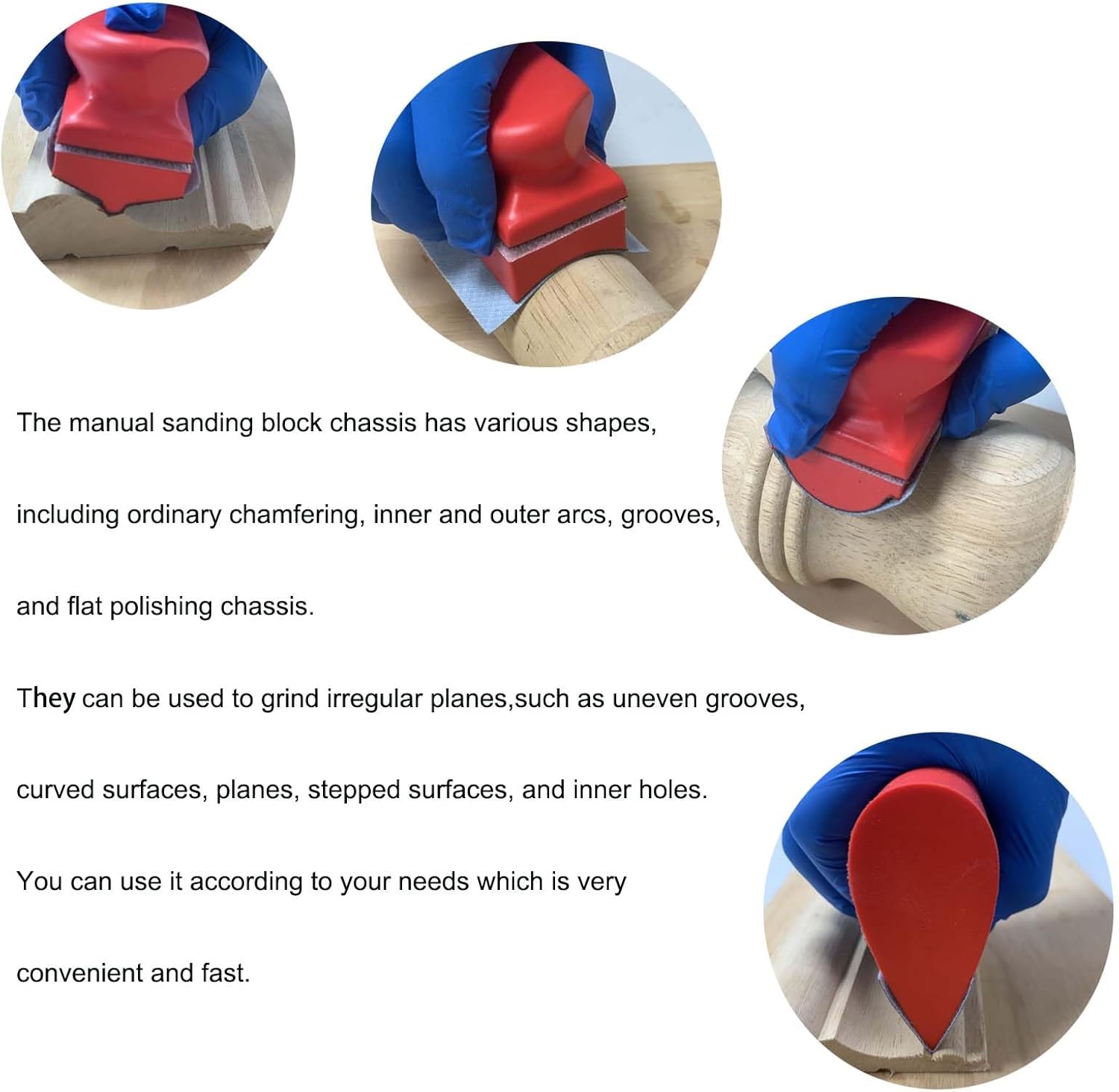 Hand Sanding Block Set of 16,Interchangeable Assorted Contoured Profile Sanding Pad Kit,Hook and Loop Abrasive Sanding Chassis for Sand Wood Furniture, Auto Paint and Crafts,Red