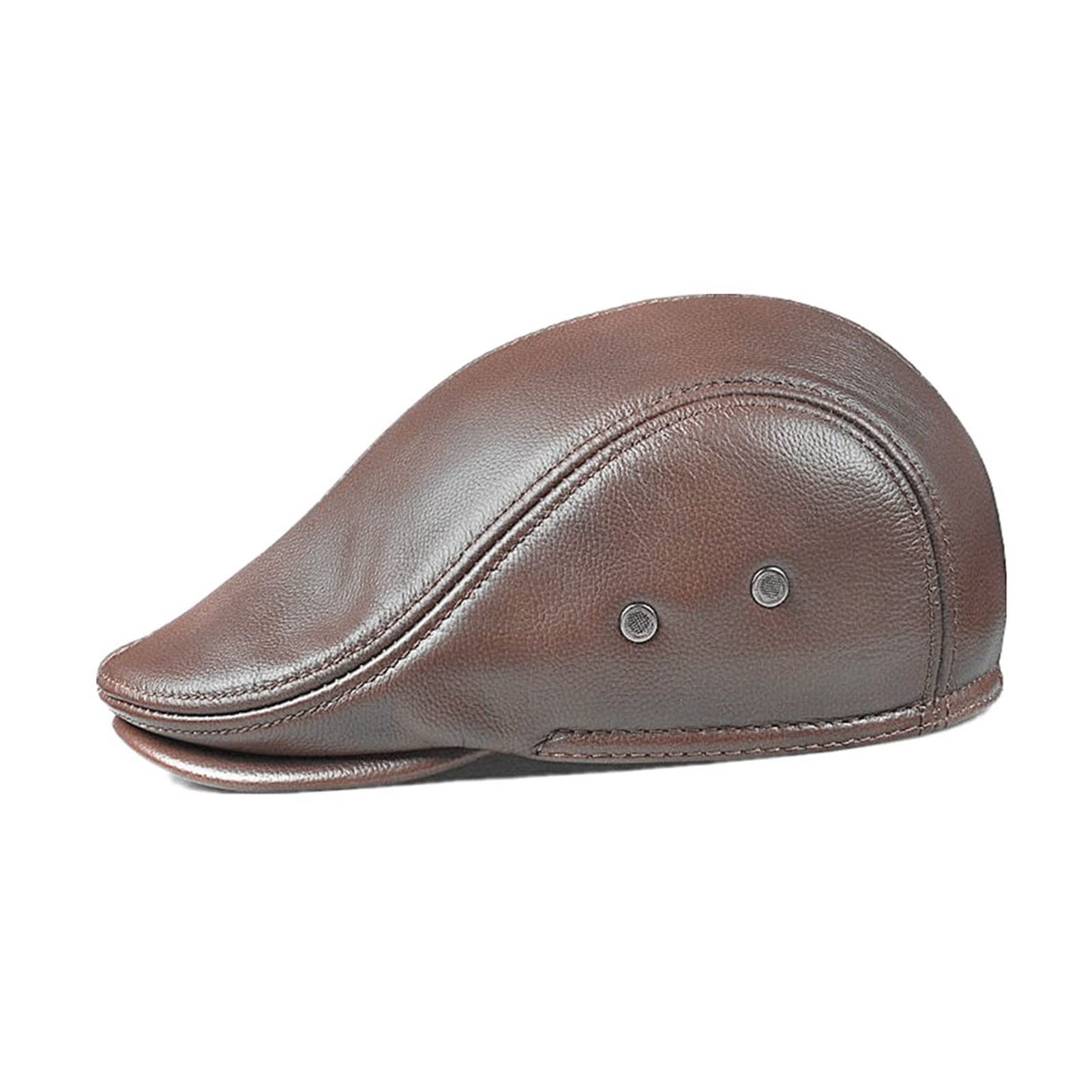 Brązowy męskie Beret Cowskin Leather Hats Dla Mężczyzn Brytyjska Retro Jesień Zima Męski Bluszcz Płaska Czapka
