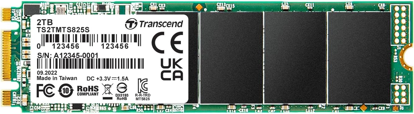 Transcend 2TB M.2 2280 SATA III SSD, Up to 550MB/s, Compatible with Ultrabook Laptop PC Desktop, 3D TLC NAND Flash Internal Solid State Drive, LDPC Error Correction ECC, B+M Key SLC Cache, TS2TMTS825S