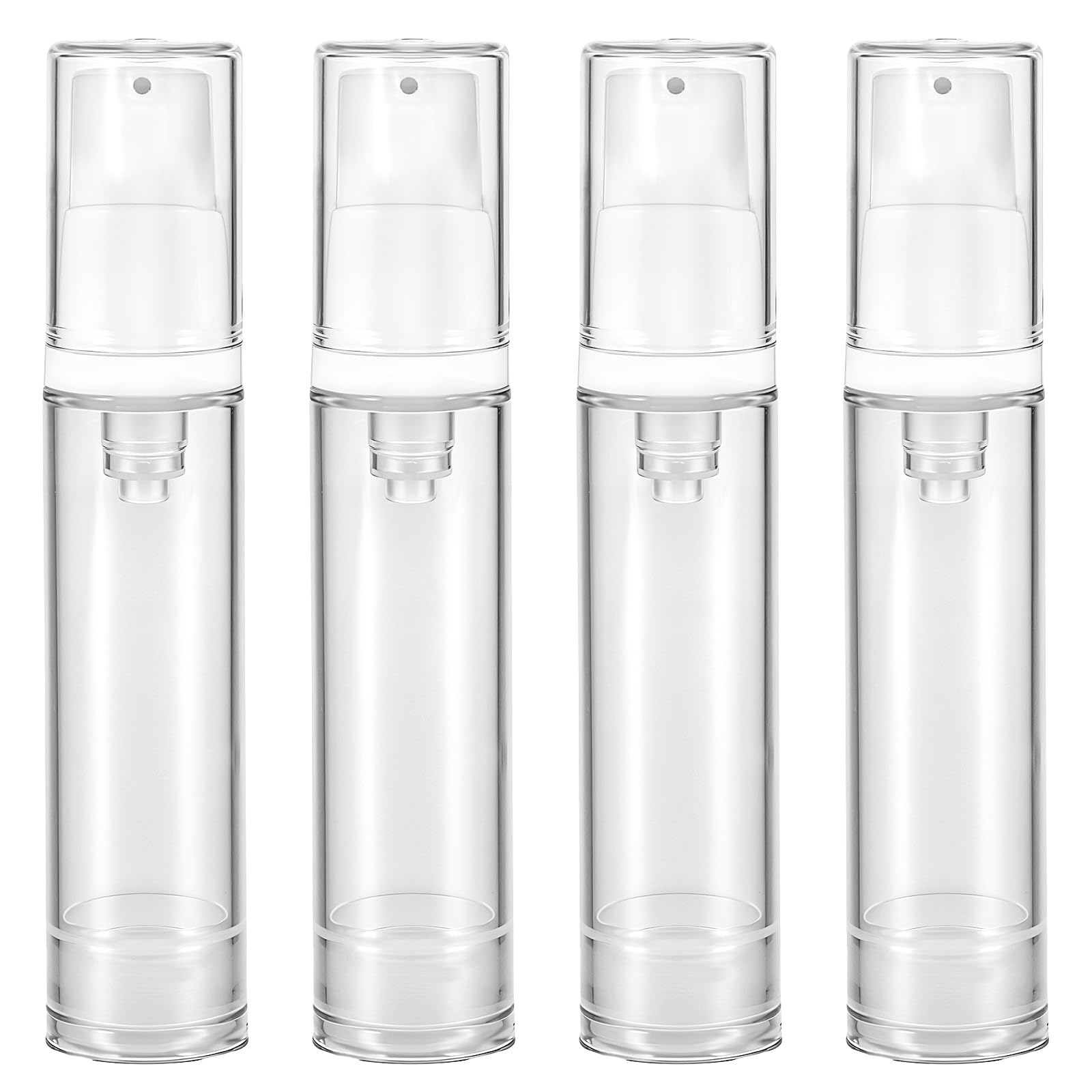 4 Pcs Empty Airless Vacuum Cosmetic Container - Refillable Clear Travel Pump Bottle for DIY Foundation, Gel, Lotion, Moisturiser, Shampoo, Toiletry (10ml)