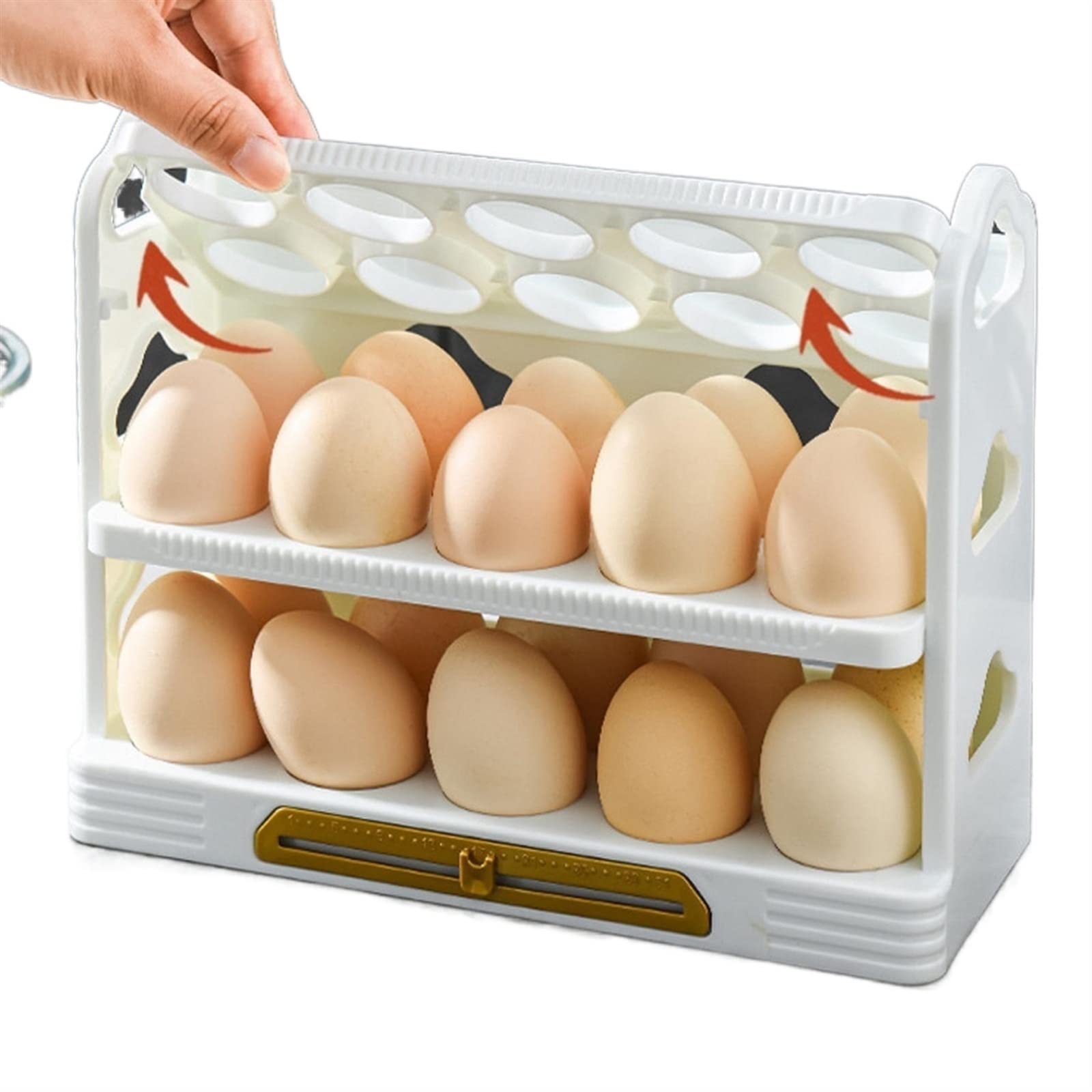 Eierablage aus Kunststoff, Mehrfarbiger 3-lagiger Eierablagehalter mit Griff for die Speisekammer im Kühlschrank(Branco)