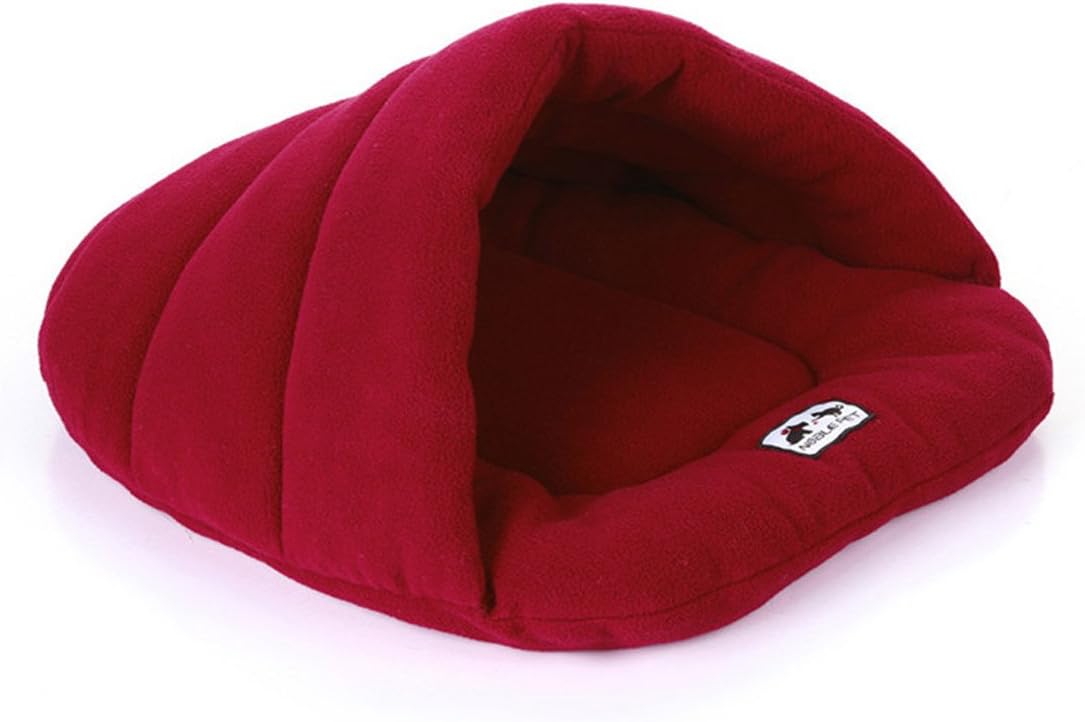 lanchengjieneng Pet Dog Sleeping Bag Cat Kitten Cave Crate Keep Warm Winter Bed House Sleeping Bag Plush Mat (M - 48 * 58cm suit for pet 3-6kg, Red)