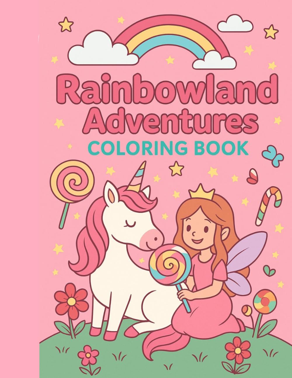Rainbowland Adventures Coloring Book: Rainbowland Adventures Coloring Book Fun and Easy 24 Coloring Pages for Creative Kids Who Love Unicorns, Fairies, Princesses Rainbows and Magic.