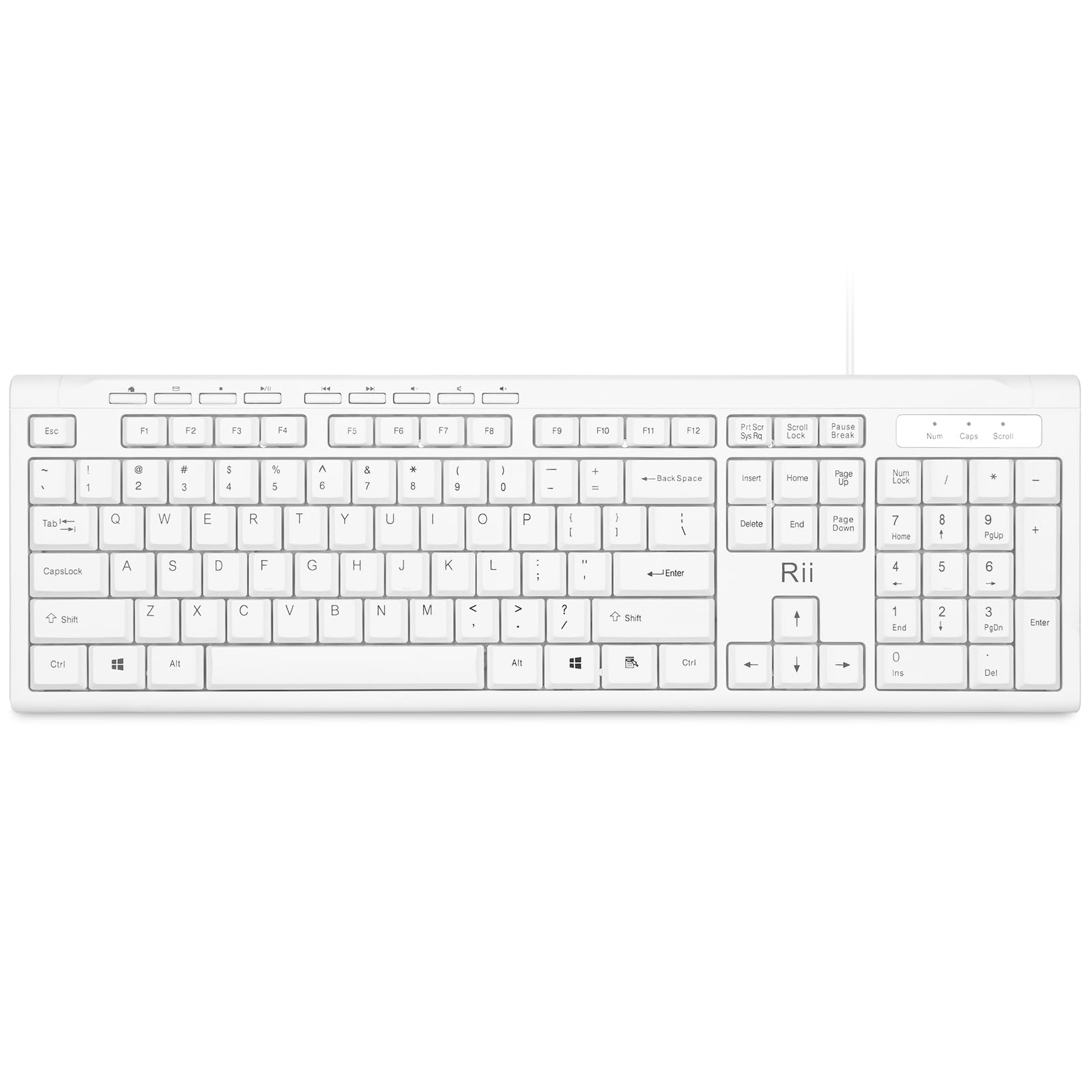 Rii RK907 Ultra-Slim Compact USB Wired Keyboard for MAC and PC-White | Full-Sized,Wired QWERTY Keyboard,Plug and Play,Home or Office for Mac and PC,Windows10/8/7/Vista/XP