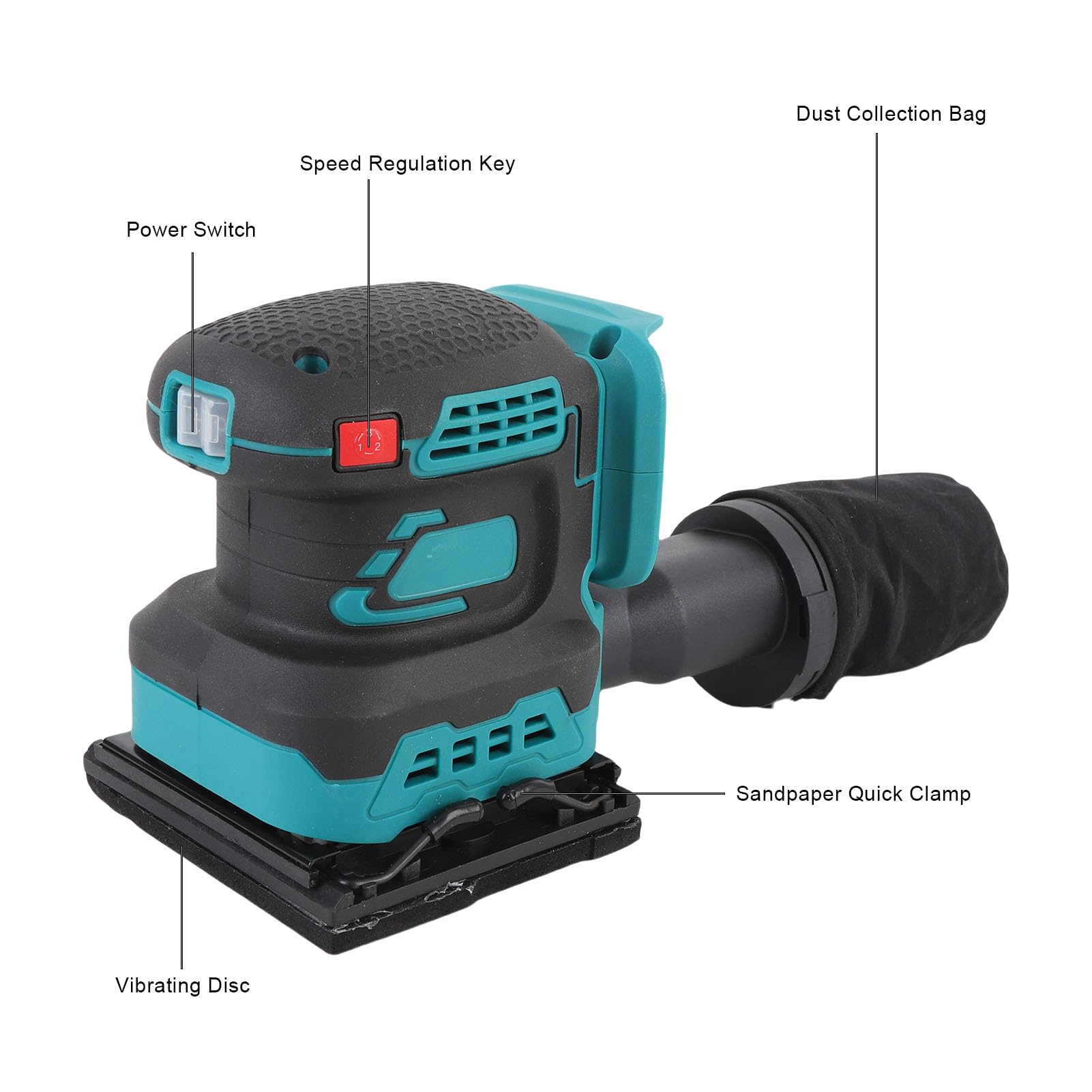 Cryfokt Lijadora Orbital Aleatoria Eléctrica, 8000 a 12000 Rpm Máquina Lijadora Orbital Eléctrica Inalámbrica de Velocidad Variable con Mango Ergonómico, 15 Papeles de Lija