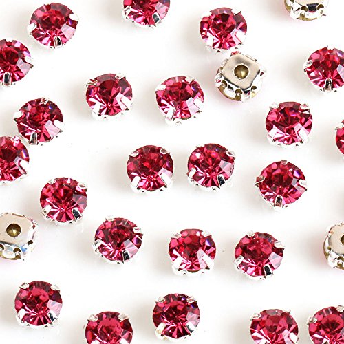 Greatdeal68 3mm to 8mm Glass Rhinestone Sew-on silver settings with 4 holes Crystal/ Crystal AB/ Color (8mm 20pcs, Rose)