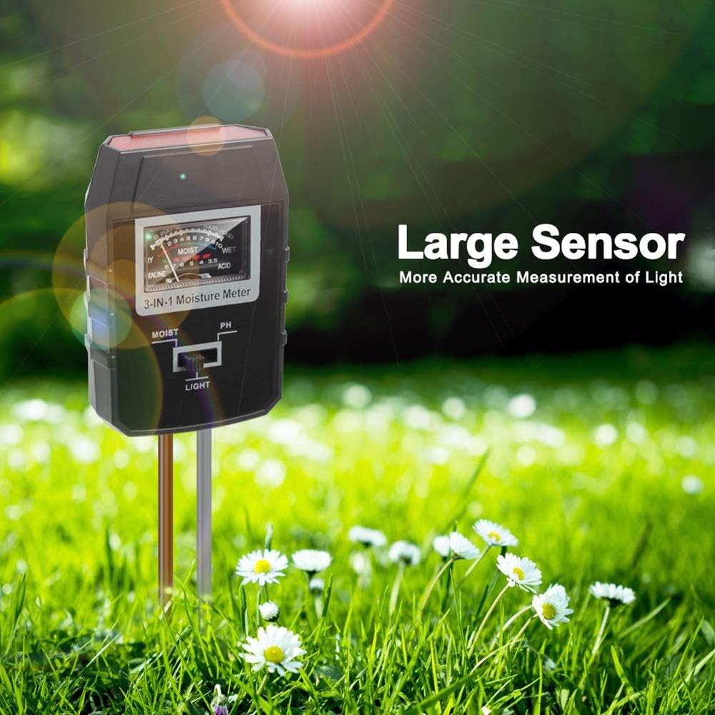 3-in-1 Soil PH Meter Tester Indoor Plants Garden Lawn Light Sensor No Battery Needed