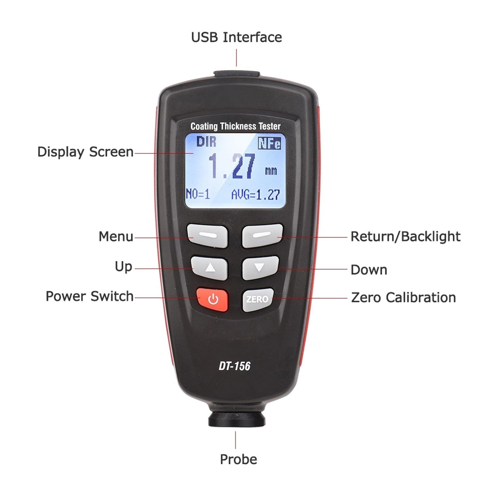 Miernik gęstości DT-156 LCD Tester grubości powłoki Fe/NFe miernik grubości lakieru miernik głębokości lakieru samochodowego Tester 0~1800μm Dokładność i użyteczność