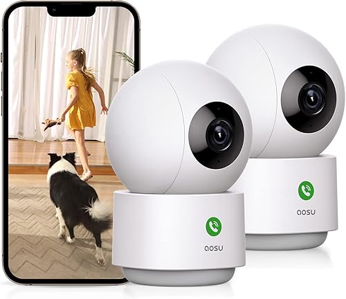 AOSU Cámara de seguridad 2K para interiores, monitor de bebé, cámara para mascotas de 360 grados para seguridad del hogar, cámara con Wi-Fi de 52.4