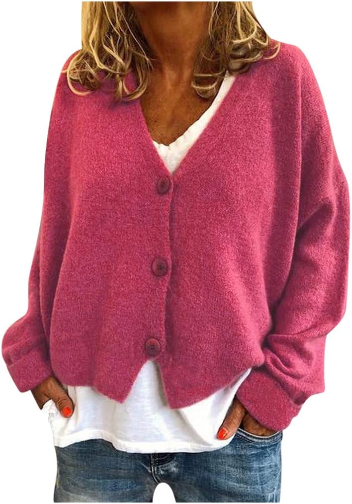 Womens Cropped Cardigan Single Breasted Lightweight Soft Knit Sweaters Open Front V-Neck Loose Fit Outerwear Jackets Sweater