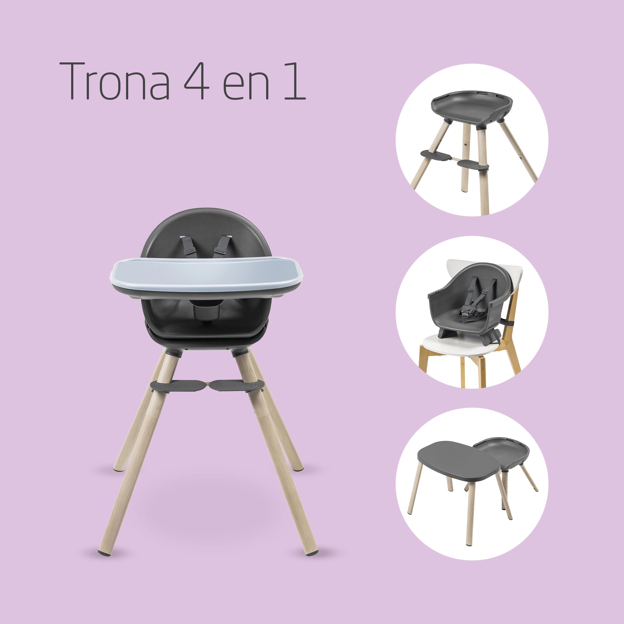 Maxi-Cosi Moa Trona Bebe Evolutiva 4 en 1, 6 Meses-7 Años, 0-25 Kg, Trona de Bébé Ligera y Ajustable, Transformable en Asiento Elevador, Taburete y Escritorio Con Asiento para Niños, Beyond Graphite