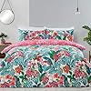 Sleepdown Tropisch Jungle Leaf Floral Teal Wit Roze Omkeerbaar Zacht Gemakkelijk te onderhouden Dekbedovertrek Quilt…