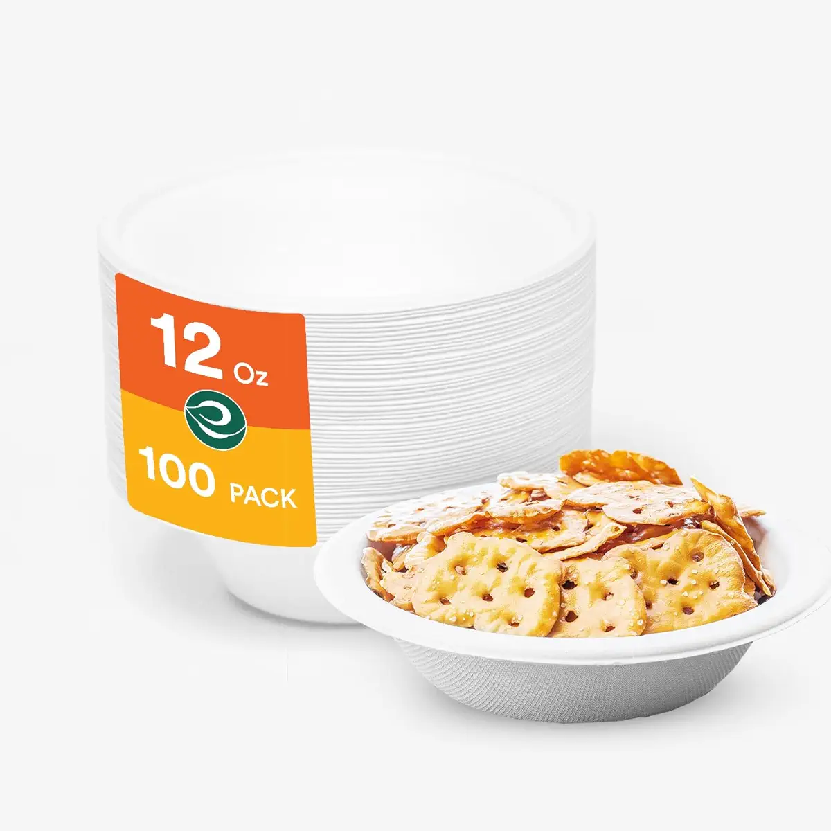ECO SOUL Pearl White 12 Oz [100-Pack] Bagasse Paper Bowls (PFAS free) | Biodegradable 100% Compostable | Microwavable | Hot &amp; Cold Safe | Small Servings | Eco-Friendly Disposable Heavy Duty Bowls
