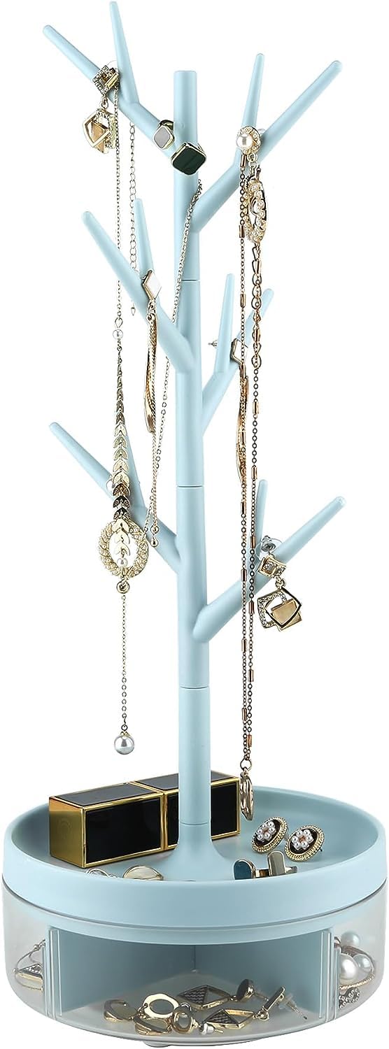 Arbre à bijoux rotatif haut de gamme avec coffret de rangement intégré