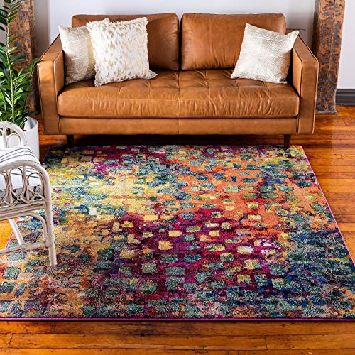 Unique Loom Jardin Collection Colorful Abstract Multi Square Rug