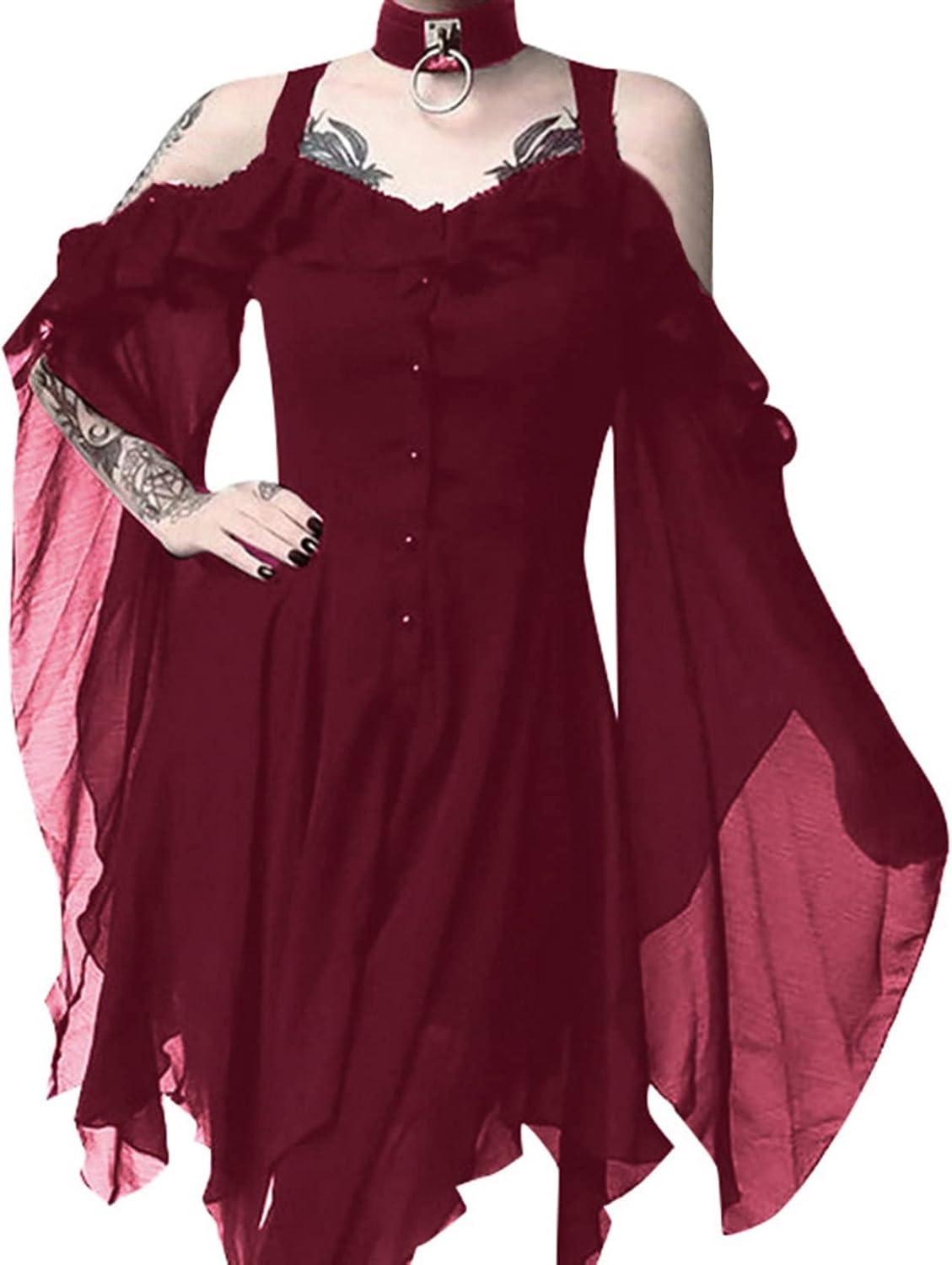 Renaissance Gothic Off Shoulder Lace Dress - Women's Medieval Costume for Halloween - Image 2