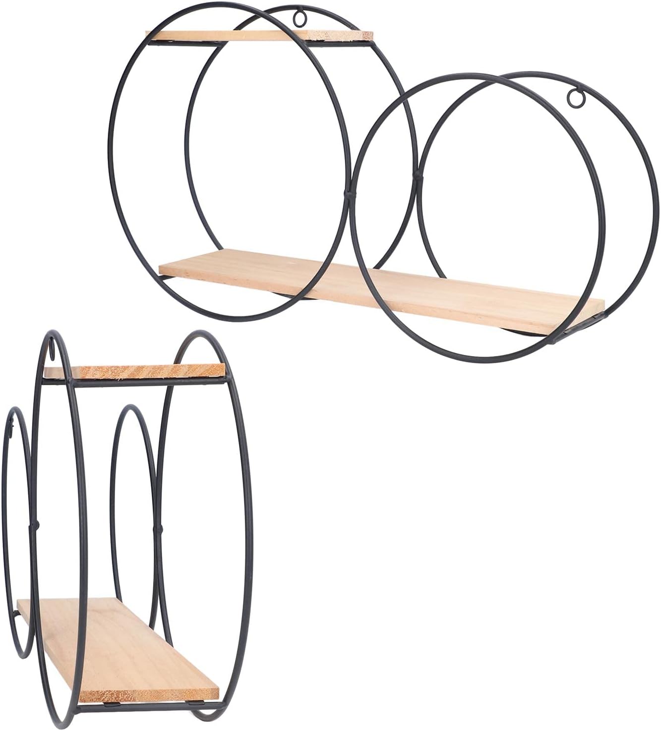 Circle Wall Shelf, Circle Metal Wood Wall Shelves Black Firmly Welded Iron Log for Office for Living Room for Tea House