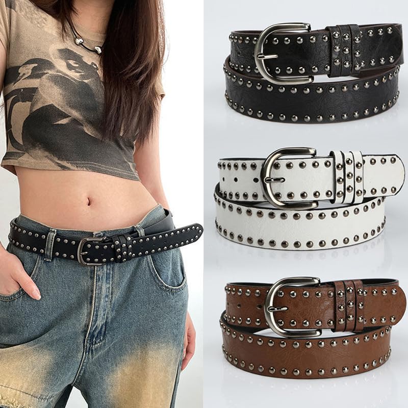 Women-Men-Western-Belt Cowgirl-Cowboy-Studded-Leather-Belt for Jeans Pants2