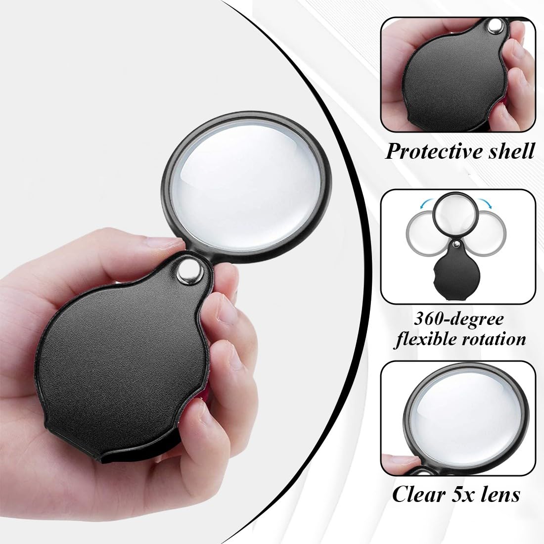Mini lupa de bolsillo plegable, 2 unidades de lupa de mano plegable de lectura de vidrio óptico pequeño con funda protectora de piel, pequeña lupa de bolsillo para leer pasatiempos