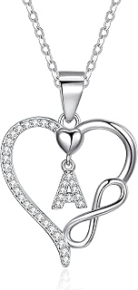 Valentines Day Gifts for Women Hers, Dainty 925 Sterling Silver Infinity Heart Initial Necklace, Letter A-Z Zircon Pendant, Jewelry Gift for Wife
